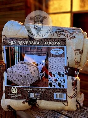 Bucking Bronc Reversible Cowhide Print King Sized Blanket